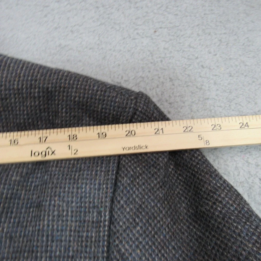 Pendleton Mens 44 Wool Blazer Grey Blue Micro Check Suede Elbow Patch Made in US